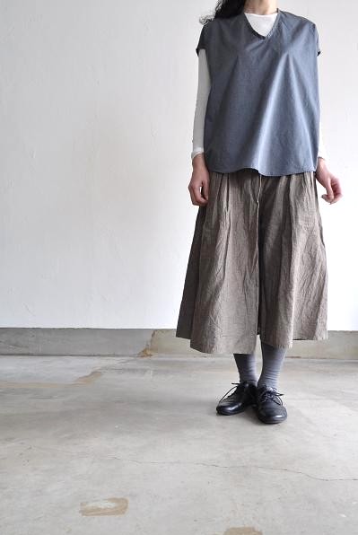 kapital/キャピタル 綿麻シャンブレー ハイウエストラップキュロット