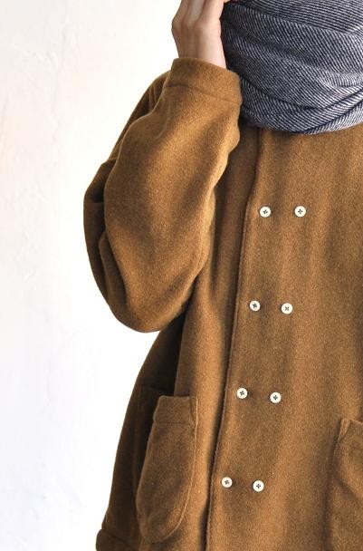 jujudhau/ズーズーダウ DOUBLE BOTTON SHIRTS WOOL CAMEL WOOL COTTON BLACK