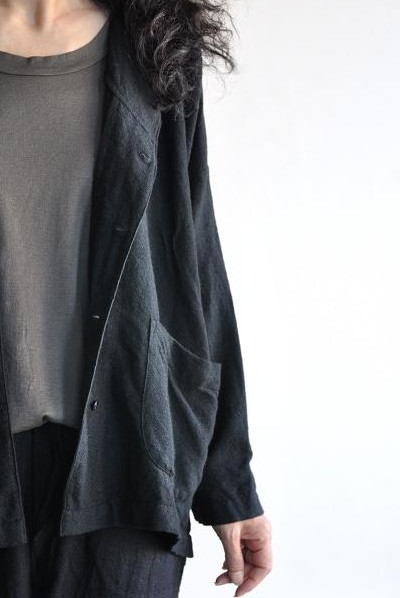 jujudhau/ズーズーダウ DOUBLE BOTTON SHIRTS WOOL CAMEL WOOL COTTON BLACK