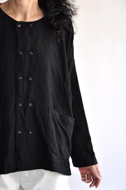 jujudhau/ズーズーダウ DOUBLE BOTTON SHIRTS WOOL CAMEL WOOL COTTON BLACK